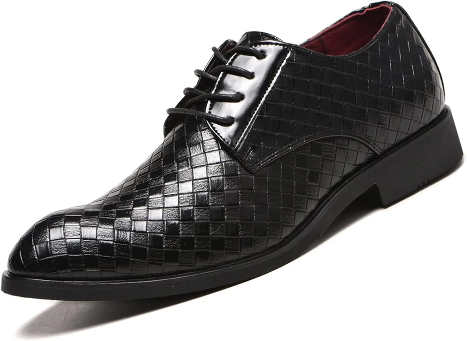 HOOENG Dress Shoes for Men Lace Up Round Toe Plaid Derby Shoes PU Leather Anti-Slip Rubber Sole Slip Resistant Low Top Prom (Color : Black, Size : 11.5)