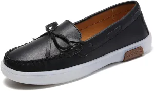 HOOENG Flat Shoes for Women Vegan Leather Deck Shoes Lace Up 1-Eye Stitching Details Comfort Round Toe Resistant Hospital Slip on (Color : Yellow, Size : 5.5)