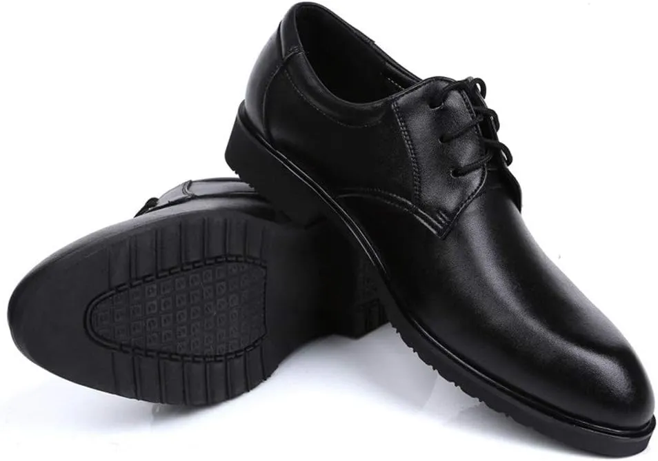 HOOENG Formal Shoes for Men Lace Up Round Toe Derby Shoes Cowhide Anti-Slip Rubber Sole Block Heel Wedding