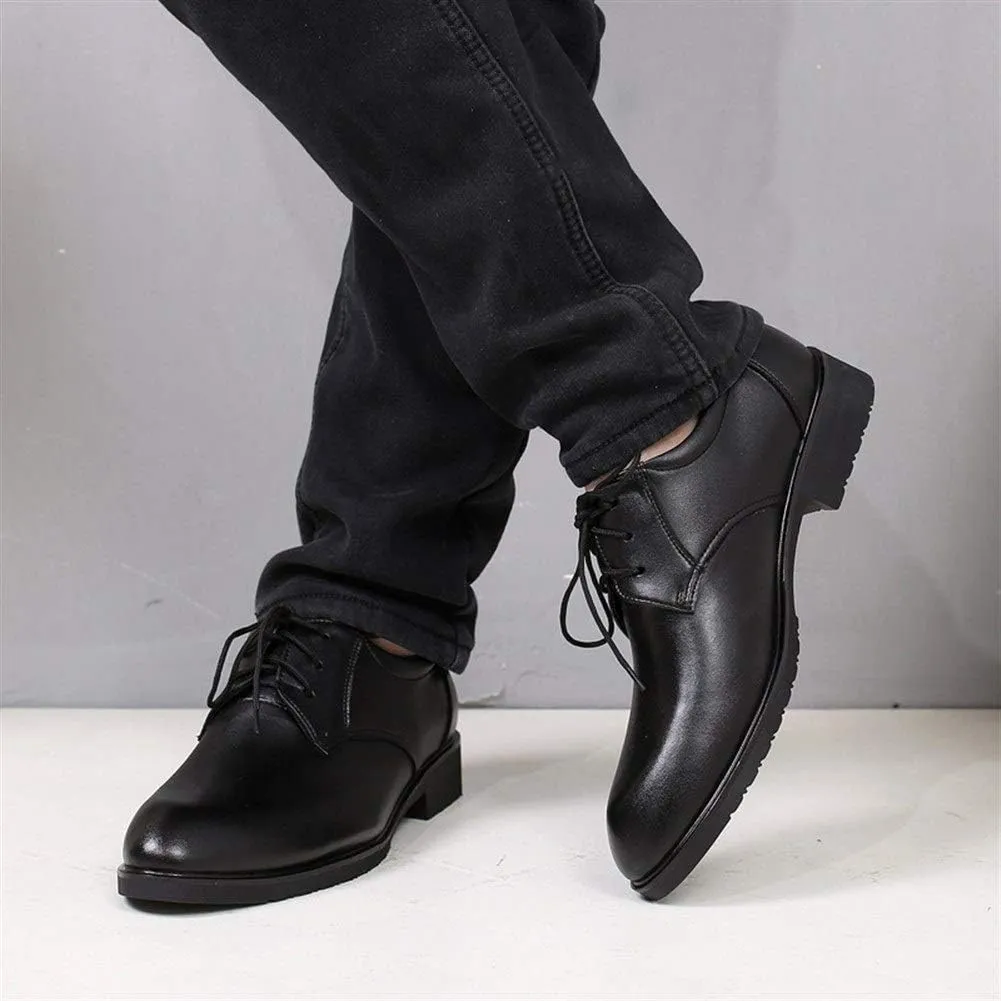 HOOENG Formal Shoes for Men Lace Up Round Toe Derby Shoes Cowhide Anti-Slip Rubber Sole Block Heel Wedding