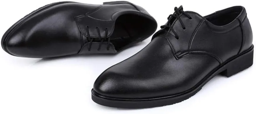 HOOENG Formal Shoes for Men Lace Up Round Toe Derby Shoes Cowhide Anti-Slip Rubber Sole Block Heel Wedding