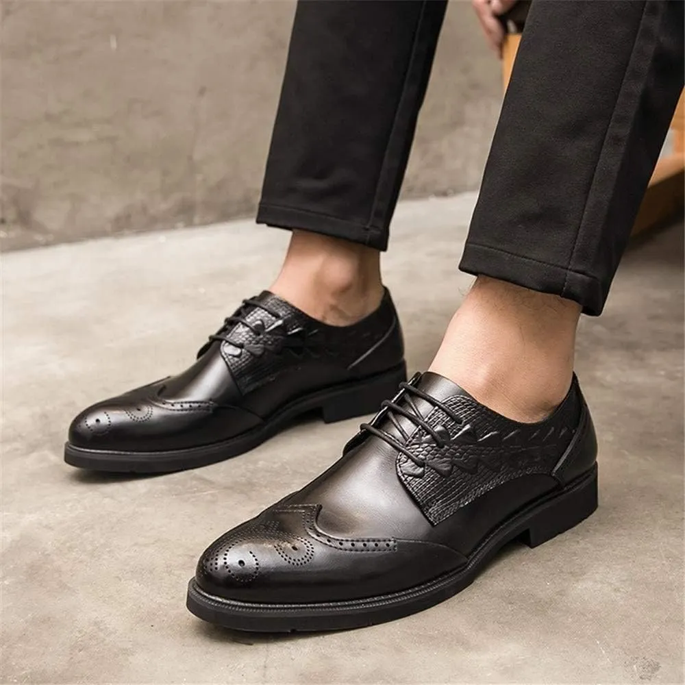 HOOENG Oxford Dress Shoes for Men Lace Up Wing Tip Brogue Derby Shoes Cowhide Low Top Slip Resistant Anti-Slip Business