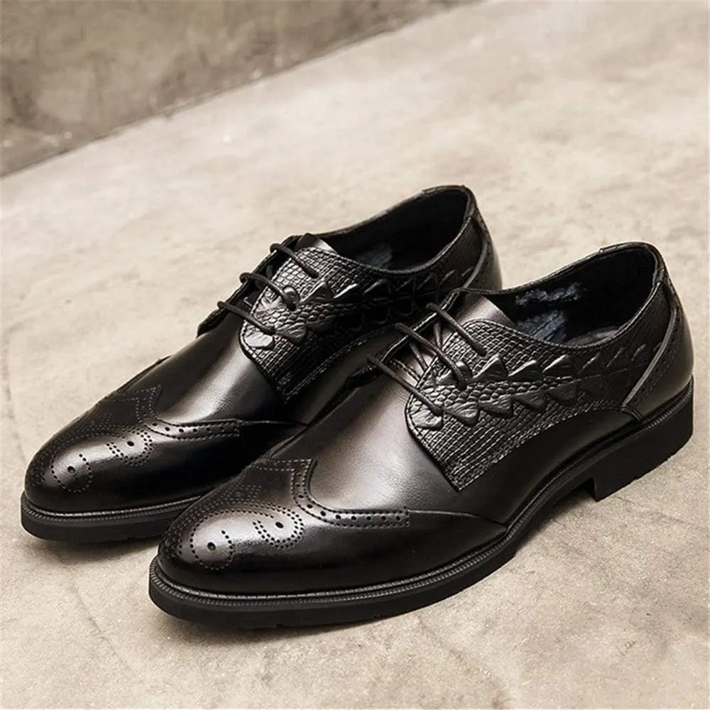 HOOENG Oxford Dress Shoes for Men Lace Up Wing Tip Brogue Derby Shoes Cowhide Low Top Slip Resistant Anti-Slip Business