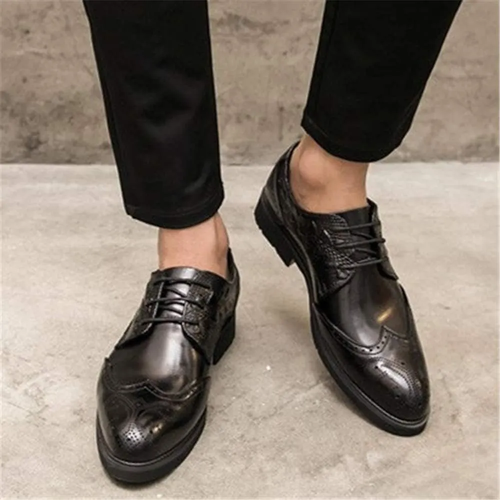 HOOENG Oxford Dress Shoes for Men Lace Up Wing Tip Brogue Derby Shoes Cowhide Low Top Slip Resistant Anti-Slip Business