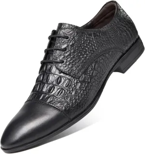 HOOENG Oxford Shoes for Men Lace Up Cap Toe Crocodile Embossed Derby Shoes Leather Rubber Sole Low Top Anti-Slip Slip Resistant Party (Color : Black, Size : 7.5 M US)