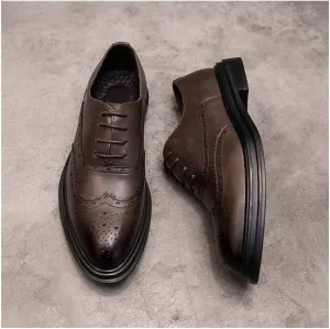 HOOENG Oxford Shoes for Men Lace Up Wing Tip Brogue Burnished Toe Shoes Vegan Leather Slip Resistant Block Heel Rubber Sole Low Top Wedding (Color : Brown, Size : 10)