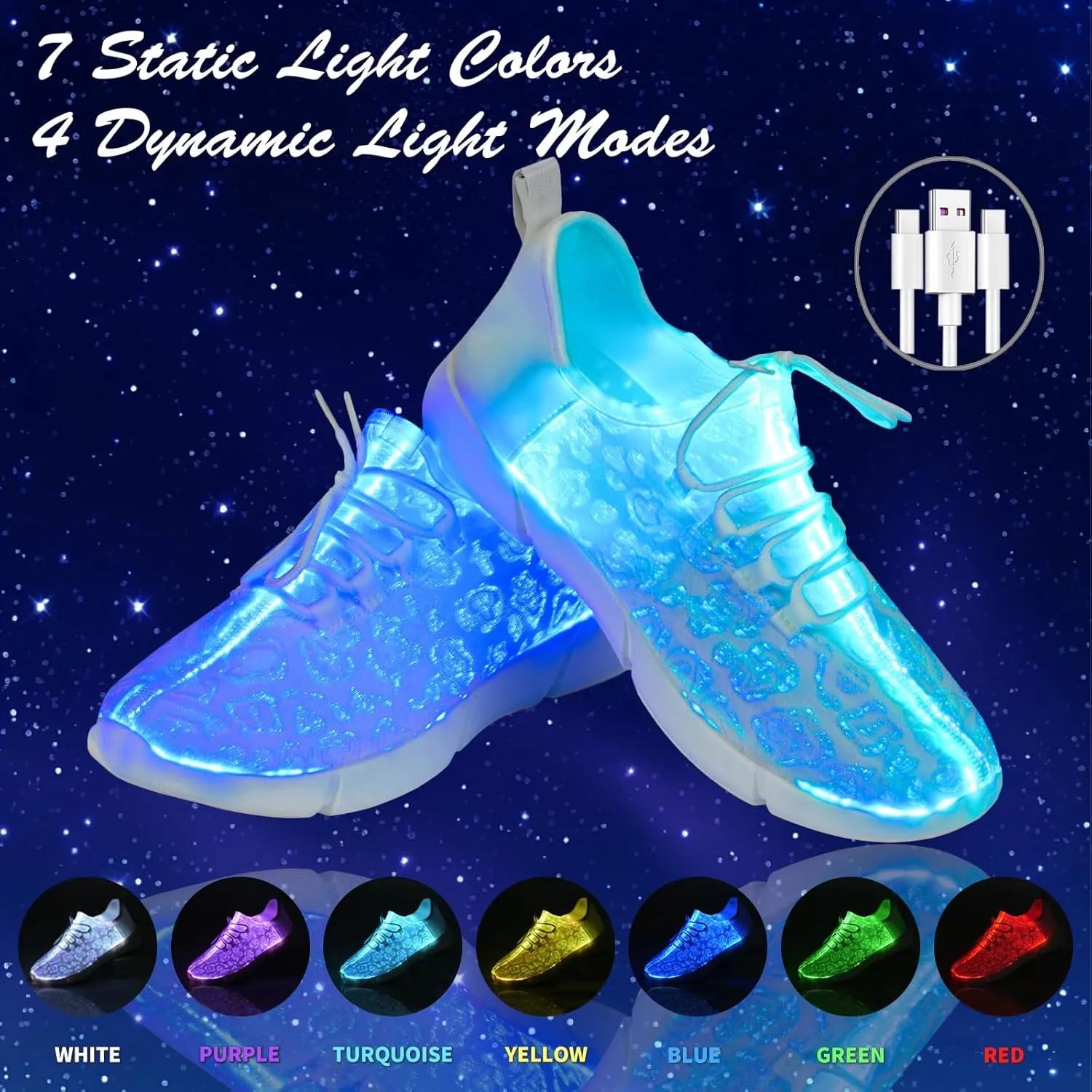 Hot Dingding Fiber Optic LED Shoes for Women Men Light Up Sneakers for Adult USB Charging Flashing Luminous Trainers Shoes