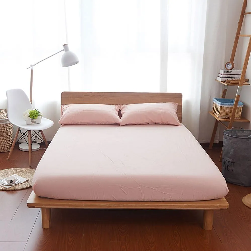 Household 100% Egyptian Cotton Sheet Set Queen Size, Deep Pocket Fitted Sheet, Extremely Durable Fade Resistant Cool and Breathable-4 Piece (Pale Pink, Queen)