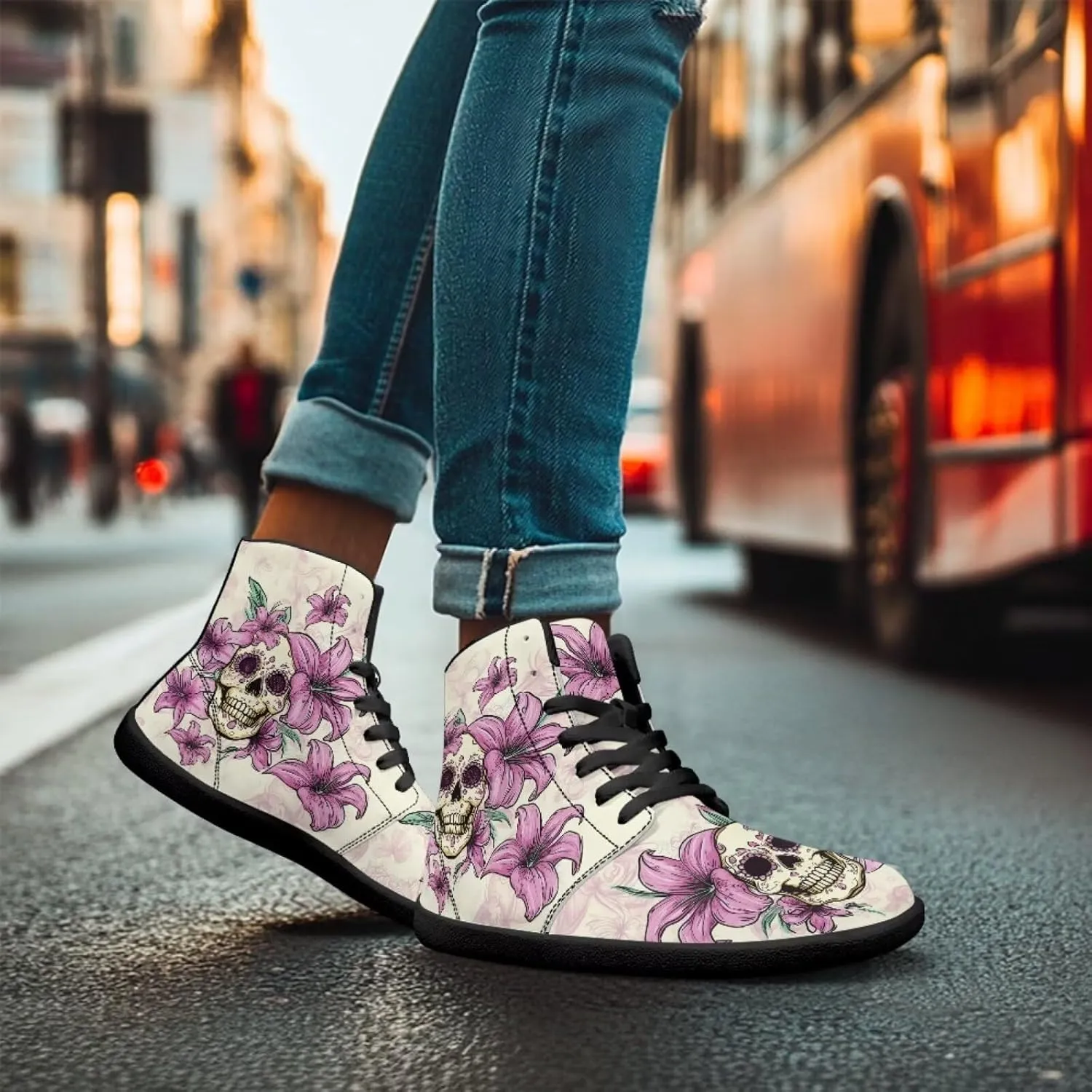 Howilath Gothic Skull Barefoot Shoes Mens Low Zero Drop Sneaker High Top Sneakers Minimalist Shoes