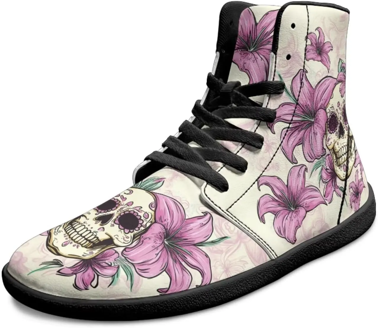 Howilath Gothic Skull Barefoot Shoes Mens Low Zero Drop Sneaker High Top Sneakers Minimalist Shoes