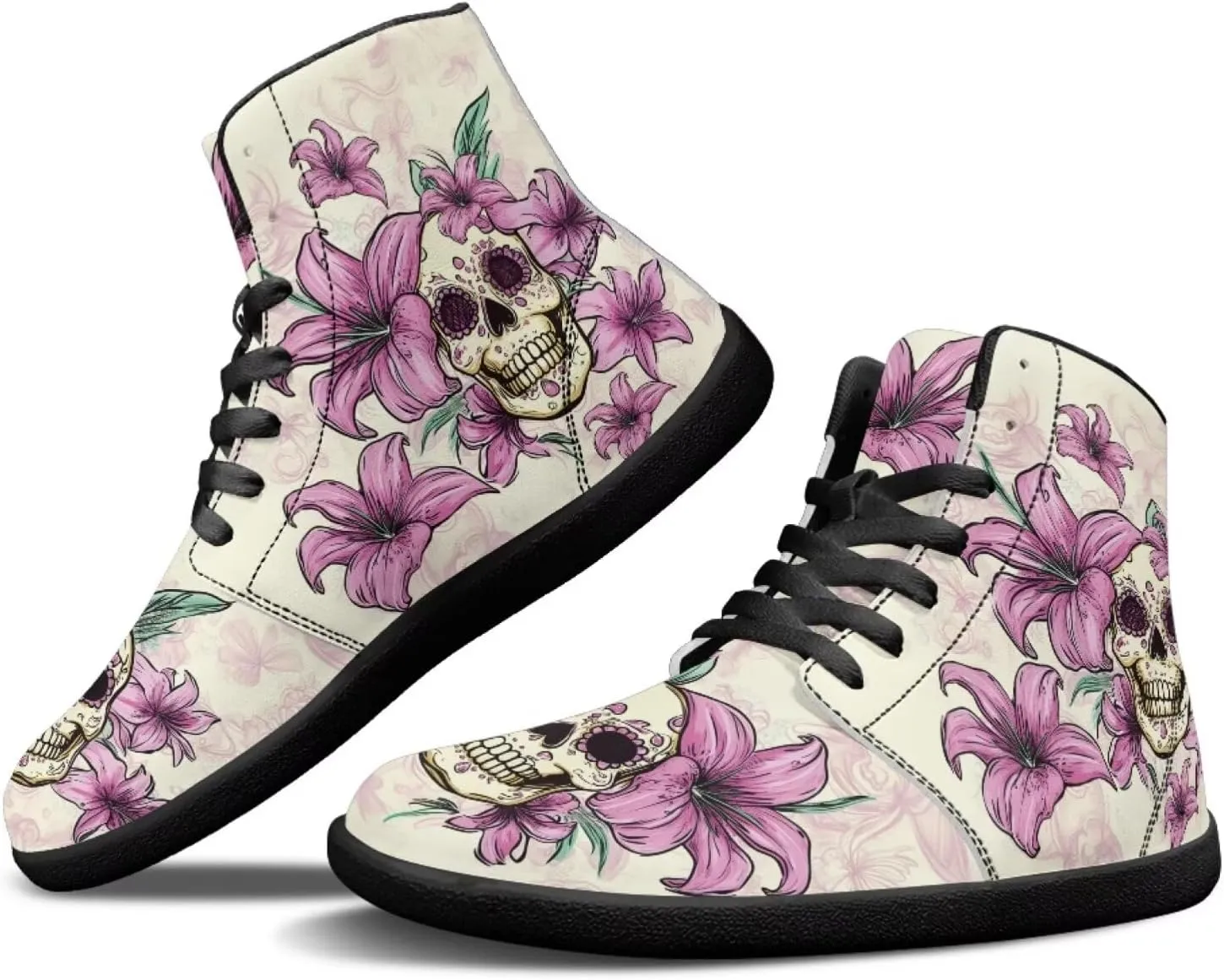 Howilath Gothic Skull Barefoot Shoes Mens Low Zero Drop Sneaker High Top Sneakers Minimalist Shoes