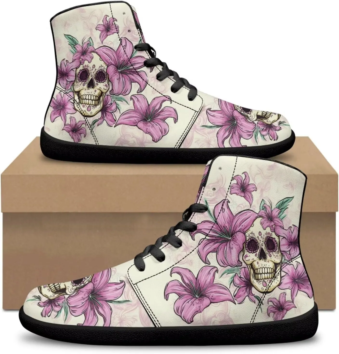 Howilath Gothic Skull Barefoot Shoes Mens Low Zero Drop Sneaker High Top Sneakers Minimalist Shoes