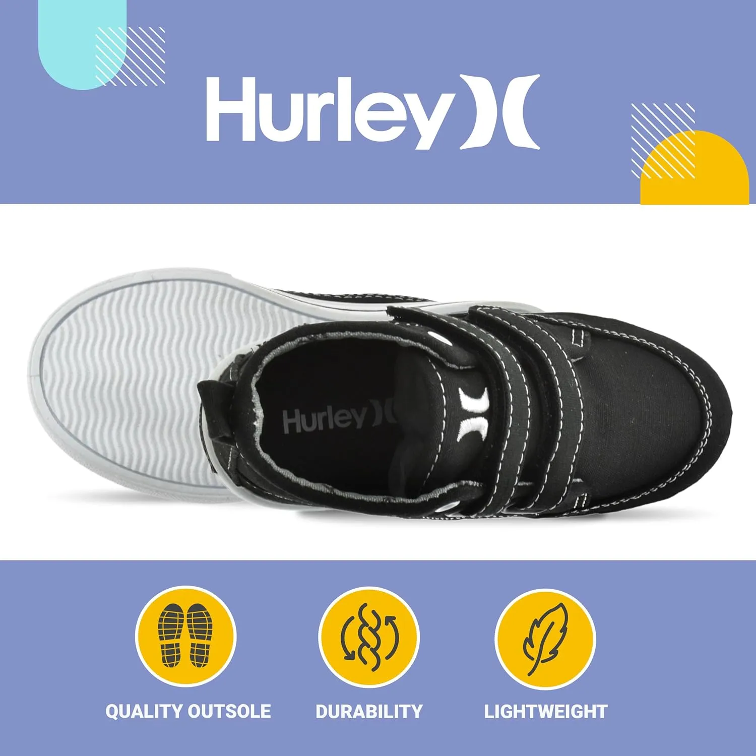 Hurley Kids Toddler and Little Kids Tedd Canvas Sneakers with Straps High Cut Skateboarding Shoes for Boys and Girls, Durable Shoes for School