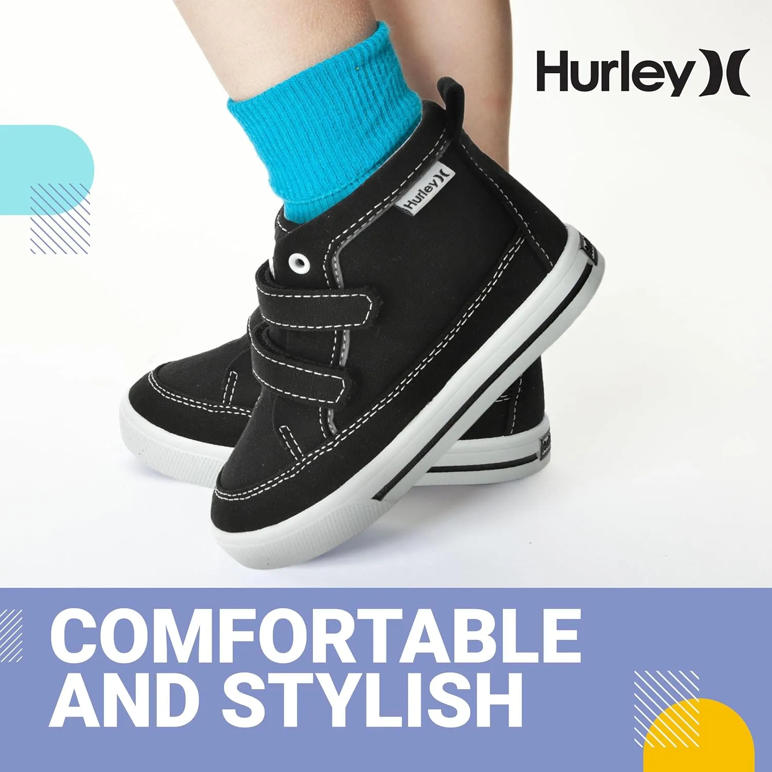 Hurley Kids Toddler and Little Kids Tedd Canvas Sneakers with Straps High Cut Skateboarding Shoes for Boys and Girls, Durable Shoes for School