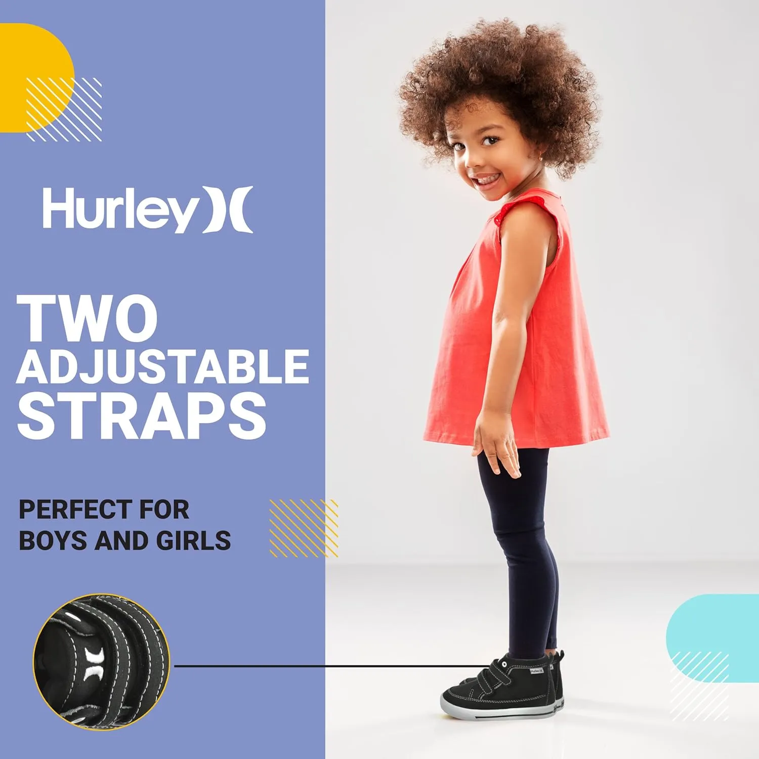 Hurley Kids Toddler and Little Kids Tedd Canvas Sneakers with Straps High Cut Skateboarding Shoes for Boys and Girls, Durable Shoes for School