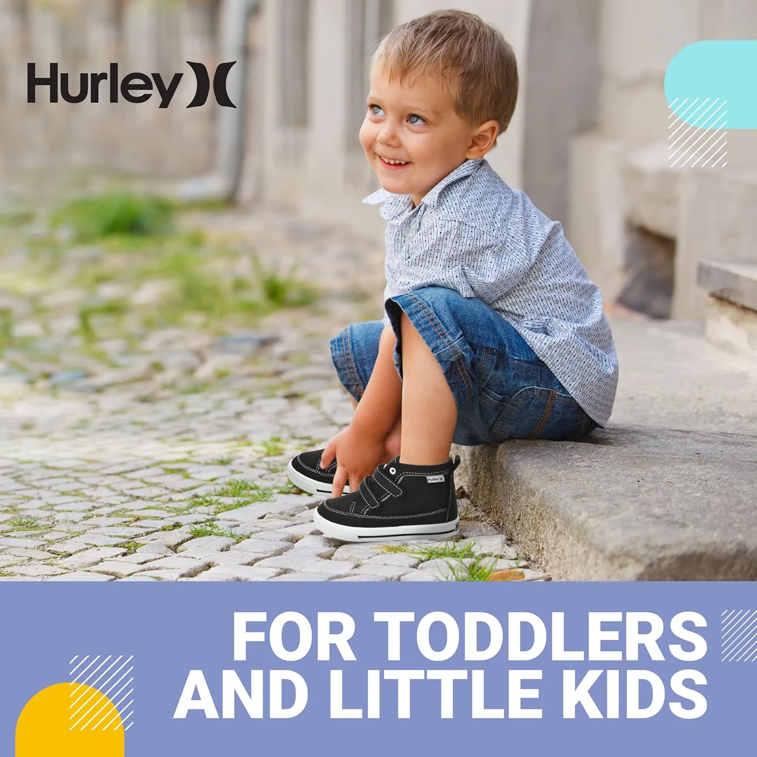 Hurley Kids Toddler and Little Kids Tedd Canvas Sneakers with Straps High Cut Skateboarding Shoes for Boys and Girls, Durable Shoes for School