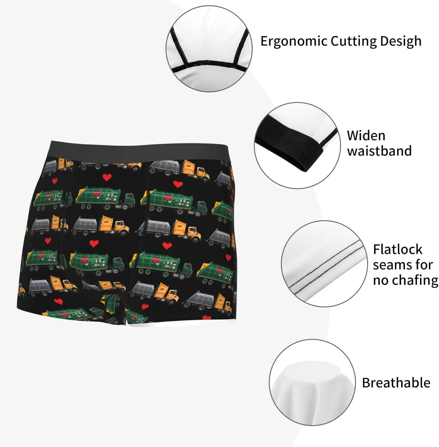 I Love Garbage Trucks Men Workout Boxer Briefs Elastic Waistband Moisture Wicking Gym Shorts Print Breathable Pants
