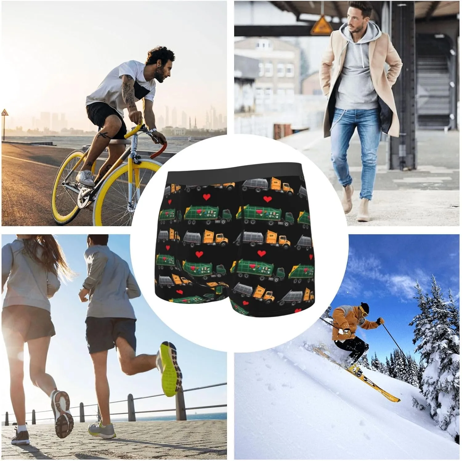 I Love Garbage Trucks Men Workout Boxer Briefs Elastic Waistband Moisture Wicking Gym Shorts Print Breathable Pants