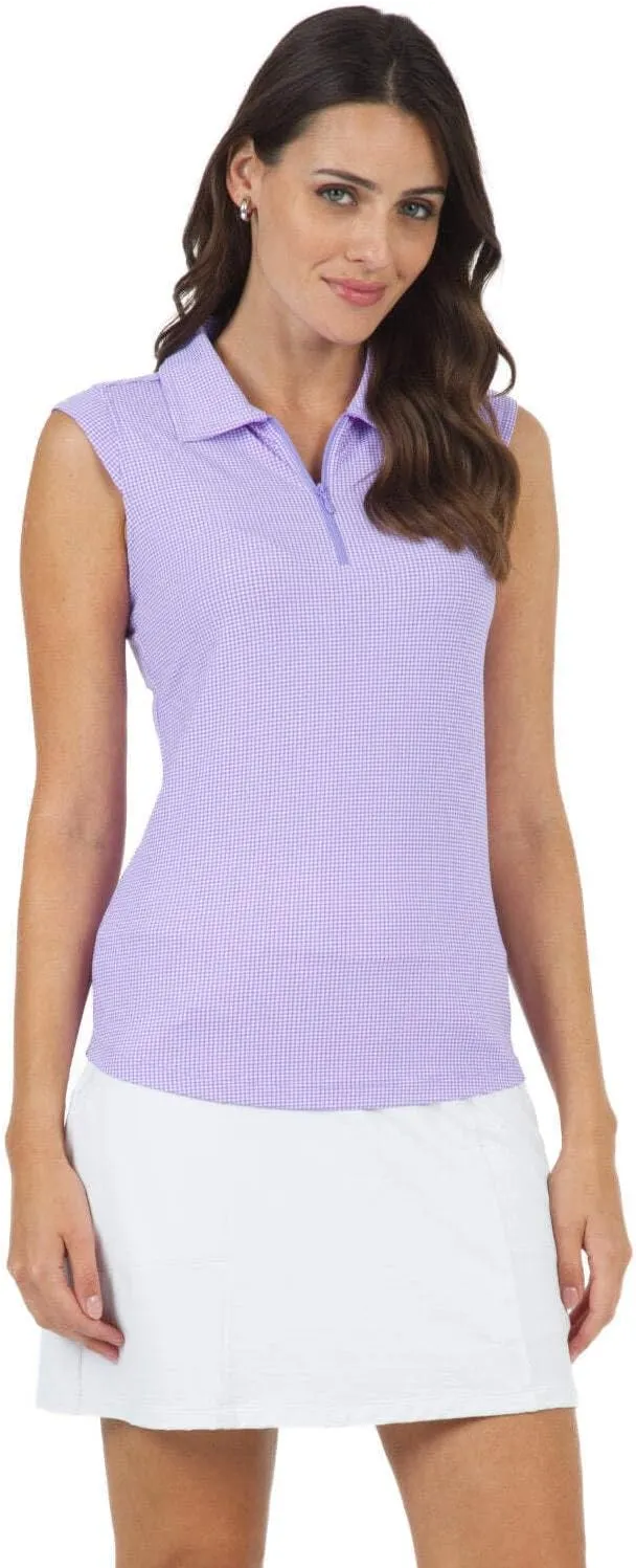 IBKUL Athleisure Wear Sun Protective UPF50  Icefil Cooling Tech Mini Check Sleeveless Polo – 14754