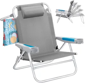 ICECO Backpacking Beach Chairs for Adults, 5 Positions Reclining Chair, Heavy Duty Folding Chairs, Portable Lay Flat Outdoor Chair with Cup Holder for Beach, Camping, Lawn, 350lb Capacity