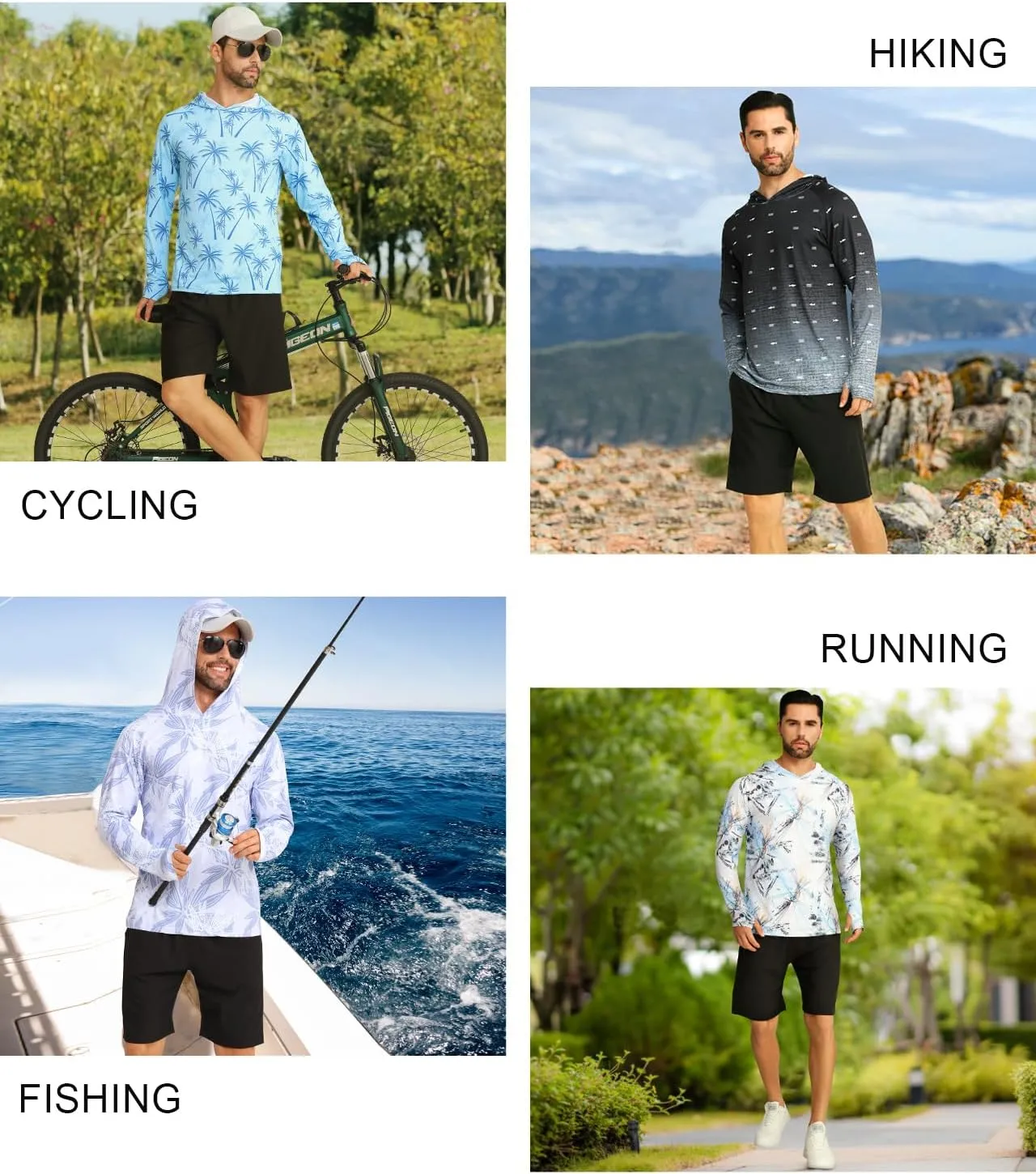 iCKER Men's UPF 50  Sun Protection Hoodie Shirt Rash Guard Long Sleeve Shirt UV Fishing Outdoor Hiking Swimming Running