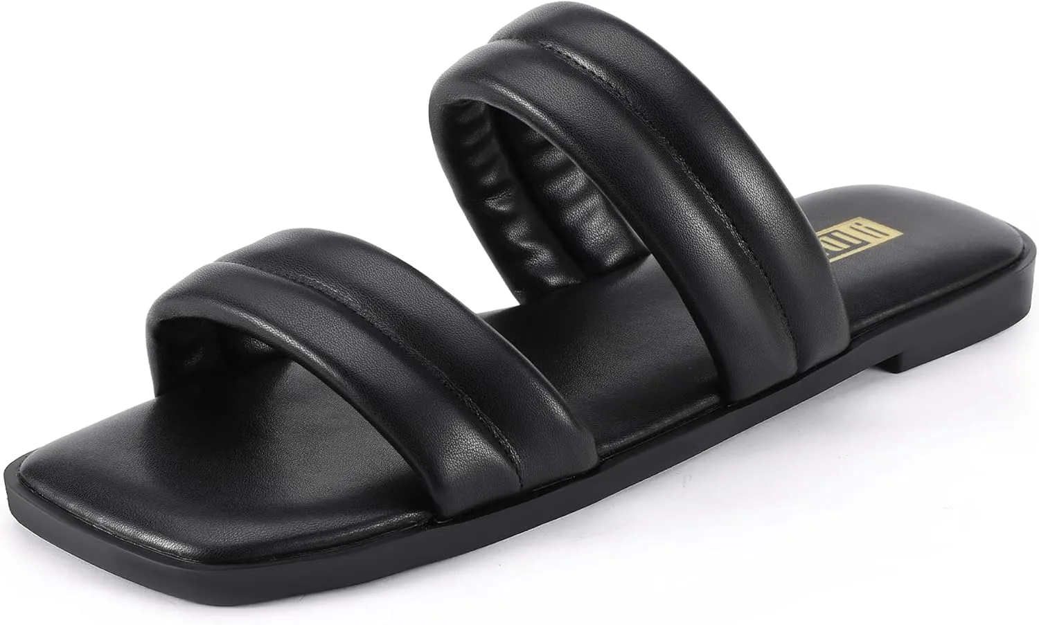 IDIFU Women's Flat Sandals for Women Square Open Toe Two Soft Band Slip On Summer Comfortable Dressy Slide Beach Casual Wedding Dress Sandals