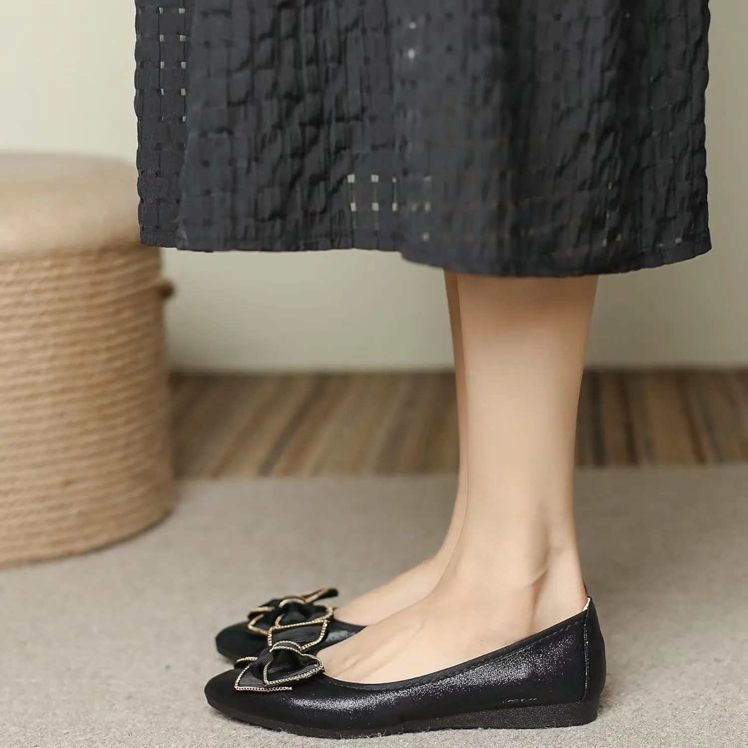 INEELUYI Women's Slip on Foldable Ballet Flats Bow Pointy Toe Comfortable Walking Flat Shoes