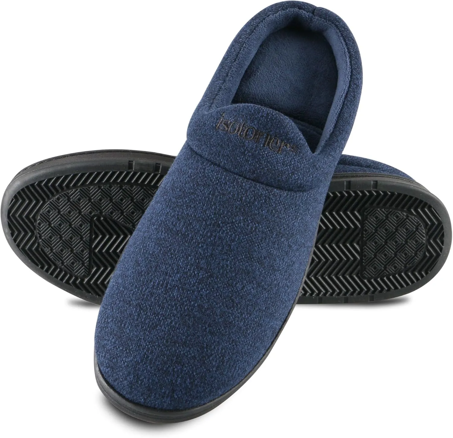 isotoner Men's Heathered Knit Brady Clog Slipper, Memory Foam, Enhanced Heel Cushion, Indoor/Outdoor Outsole