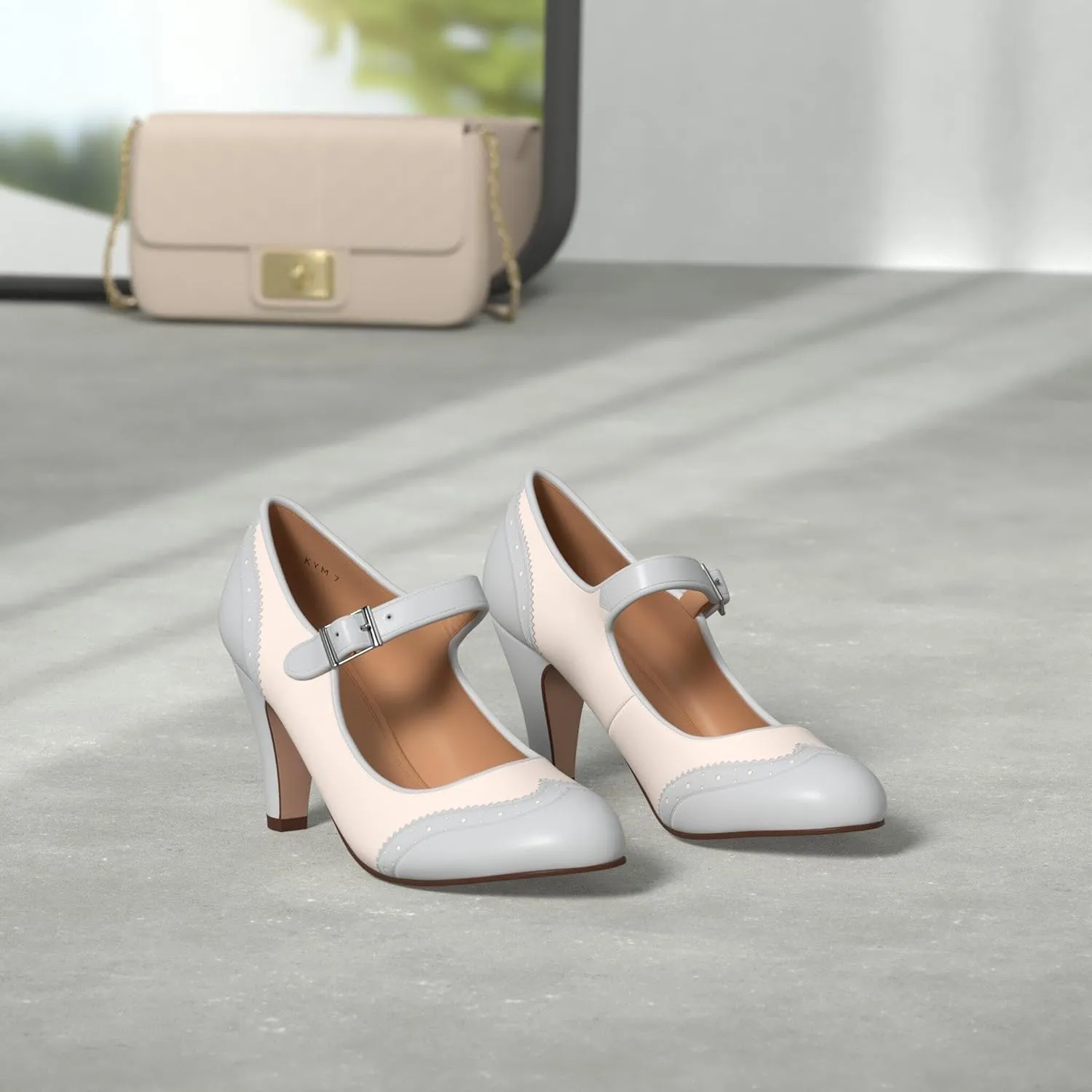 J. Adams Mary Jane Oxford Pumps - Cute Low Kitten Heels - Retro Round Toe Shoe with Ankle Strap - Kym
