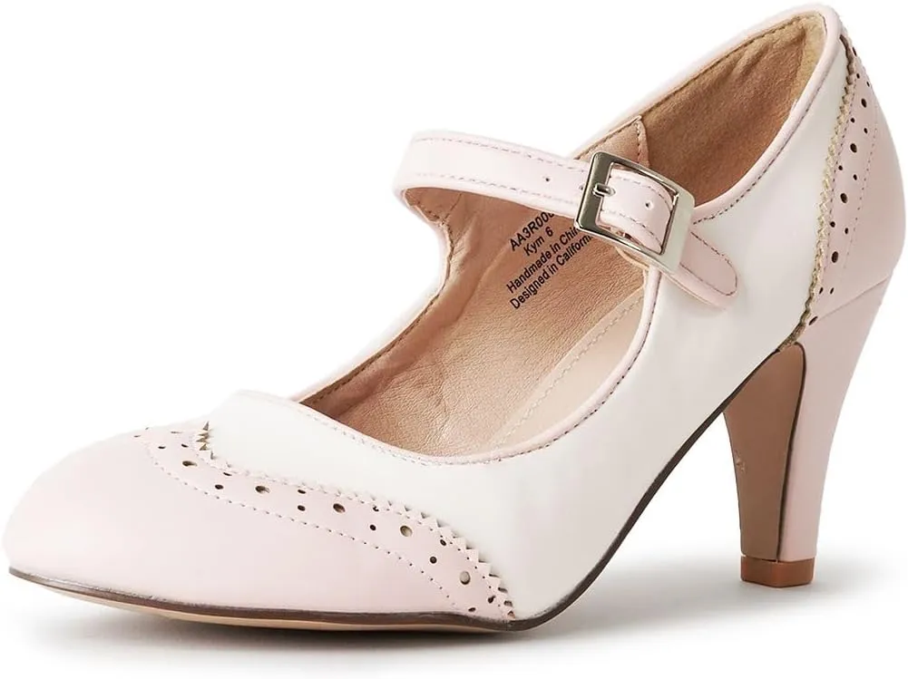 J. Adams Mary Jane Oxford Pumps - Cute Low Kitten Heels - Retro Round Toe Shoe with Ankle Strap - Kym
