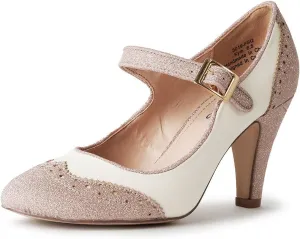 J. Adams Mary Jane Oxford Pumps - Cute Low Kitten Heels - Retro Round Toe Shoe with Ankle Strap - Kym