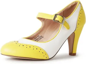 J. Adams Mary Jane Oxford Pumps - Cute Low Kitten Heels - Retro Round Toe Shoe with Ankle Strap - Kym