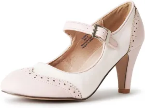 J. Adams Mary Jane Oxford Pumps - Cute Low Kitten Heels - Retro Round Toe Shoe with Ankle Strap - Kym