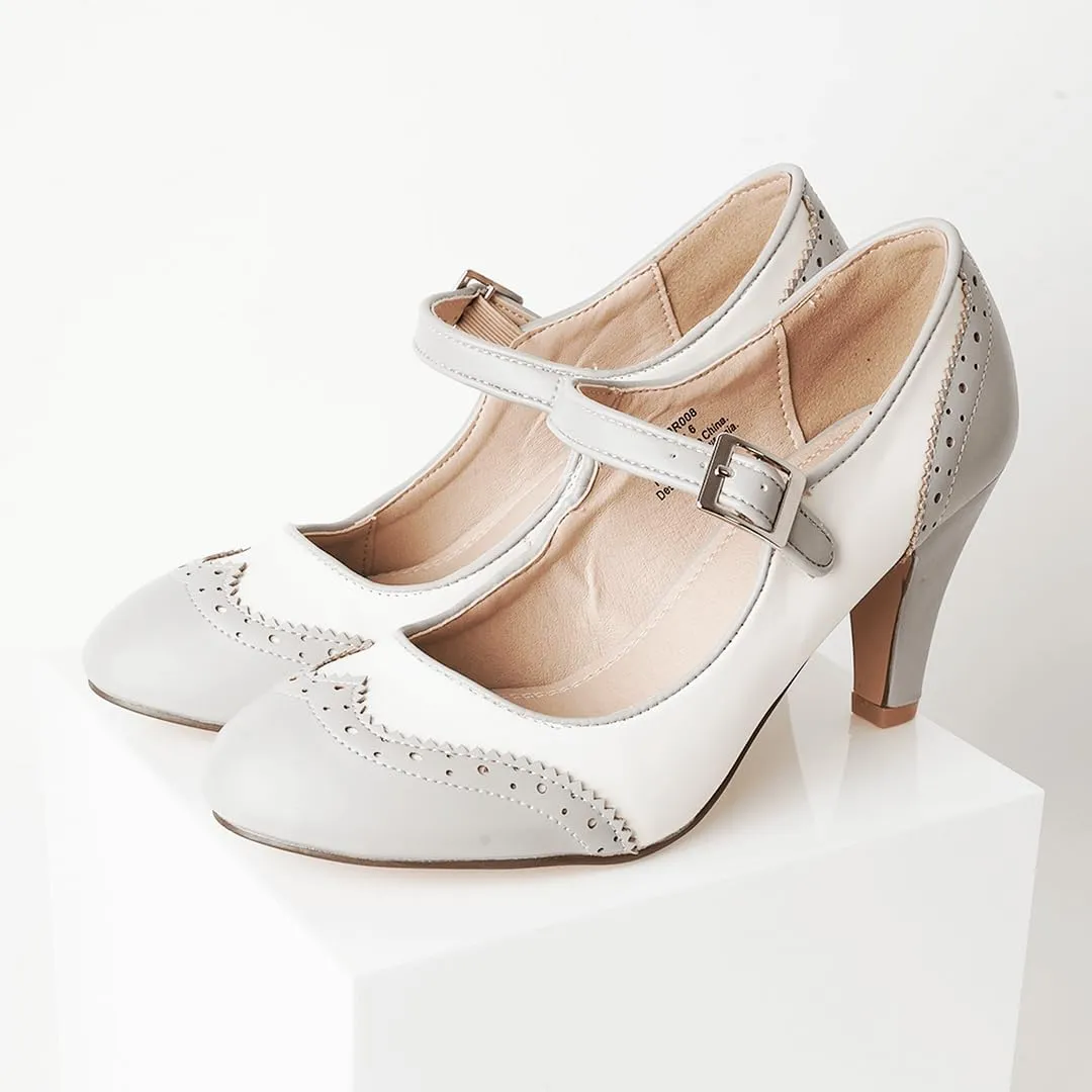 J. Adams Mary Jane Oxford Pumps - Cute Low Kitten Heels - Retro Round Toe Shoe with Ankle Strap - Kym