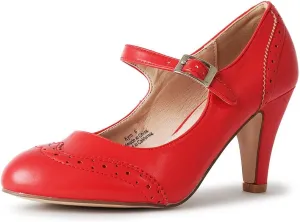 J. Adams Mary Jane Oxford Pumps - Cute Low Kitten Heels - Retro Round Toe Shoe with Ankle Strap - Kym