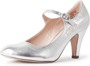 J. Adams Pixie Mary Jane Shoes Women Oxford Pumps - Cute Low Kitten High Heels - Retro Vintage Shoes for Women 1950s Mary Janes Round Toe Shoe with Ankle Strap - Women Dress Shoes