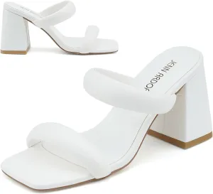 JENN ARDOR Womens Chunky Heeled Mule Sandals Square Toe Block Heels Two Braid Strap Backless Pumps Dressy Sandals