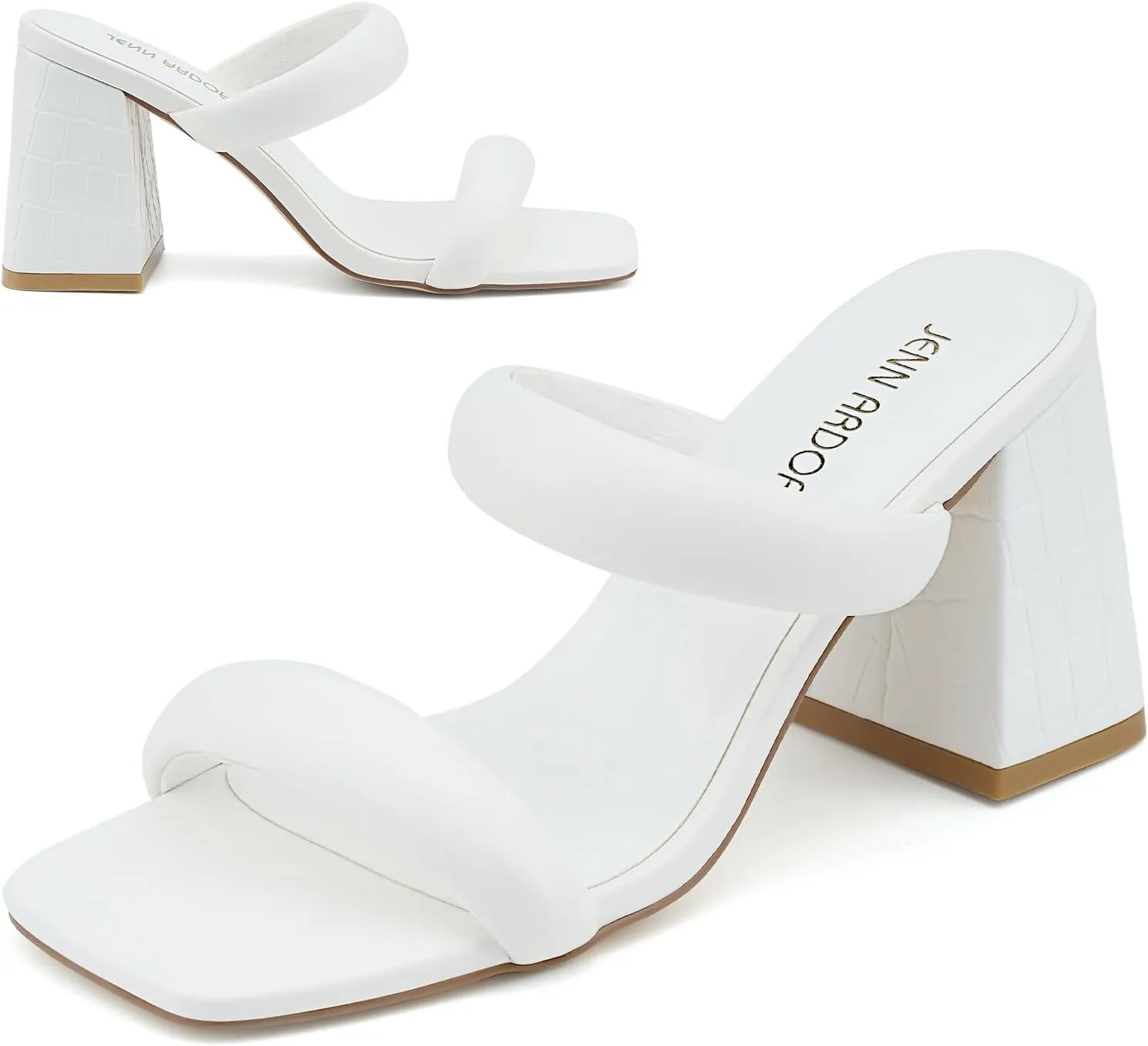 JENN ARDOR Womens Chunky Heeled Mule Sandals Square Toe Block Heels Two Braid Strap Backless Pumps Dressy Sandals