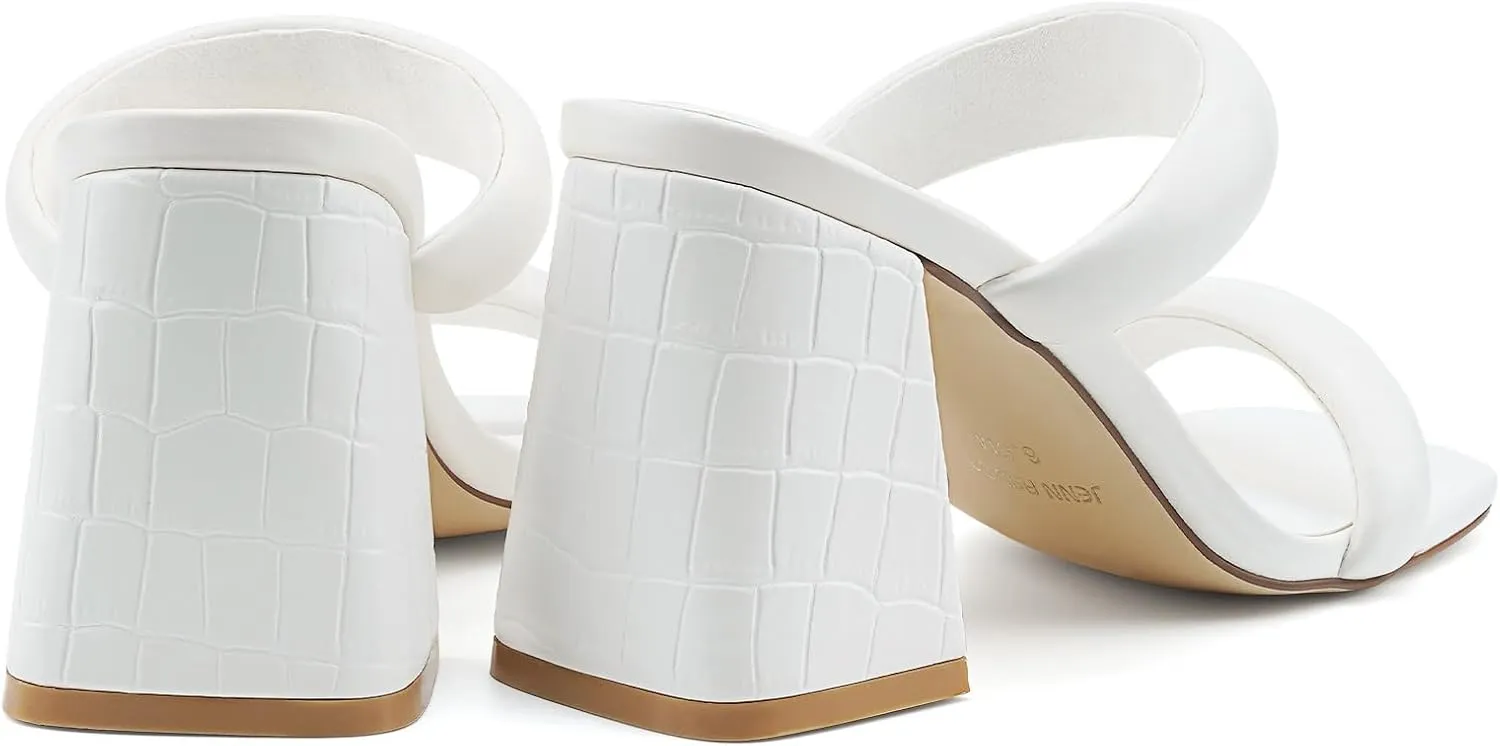 JENN ARDOR Womens Chunky Heeled Mule Sandals Square Toe Block Heels Two Braid Strap Backless Pumps Dressy Sandals