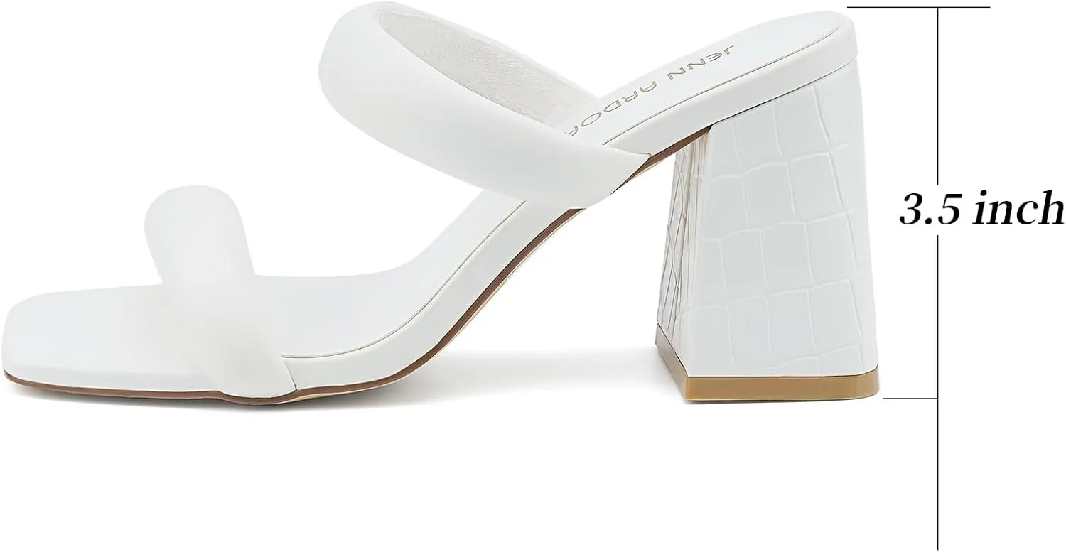 JENN ARDOR Womens Chunky Heeled Mule Sandals Square Toe Block Heels Two Braid Strap Backless Pumps Dressy Sandals