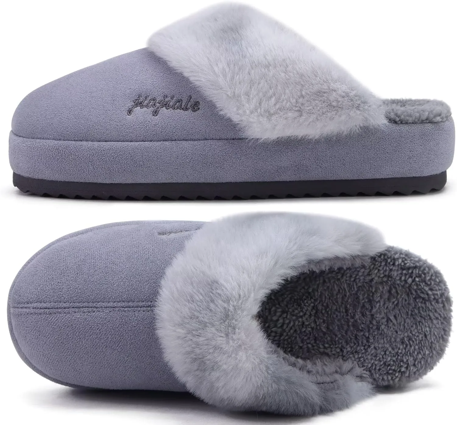 jiajiale Womens Fuzzy Slippers Platform Thick Cushion Comfy Warm Shearling Lined Scuff Slipper Ladies House Shoes Indoor Outdoor Hard Rubber Sole