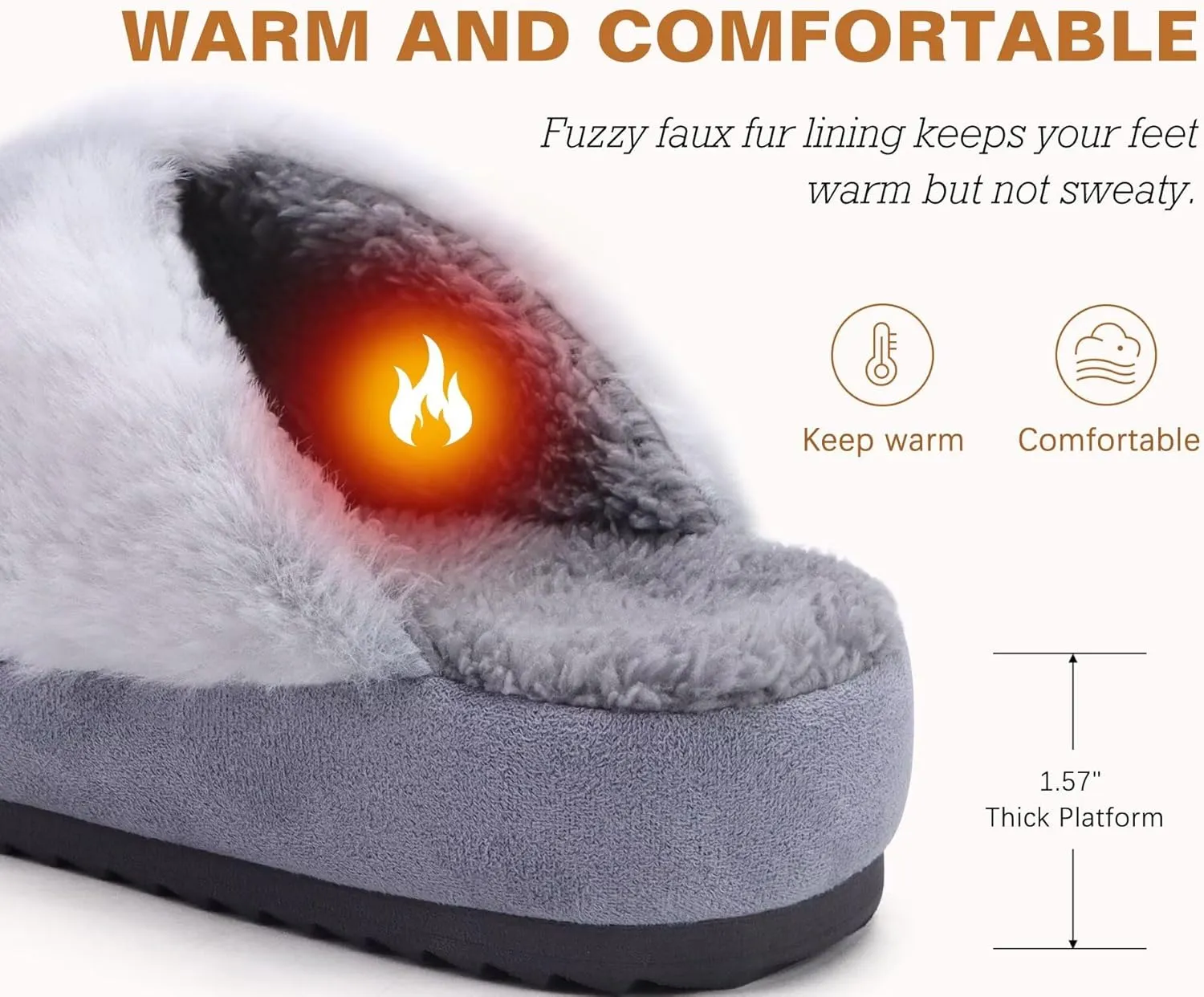 jiajiale Womens Fuzzy Slippers Platform Thick Cushion Comfy Warm Shearling Lined Scuff Slipper Ladies House Shoes Indoor Outdoor Hard Rubber Sole