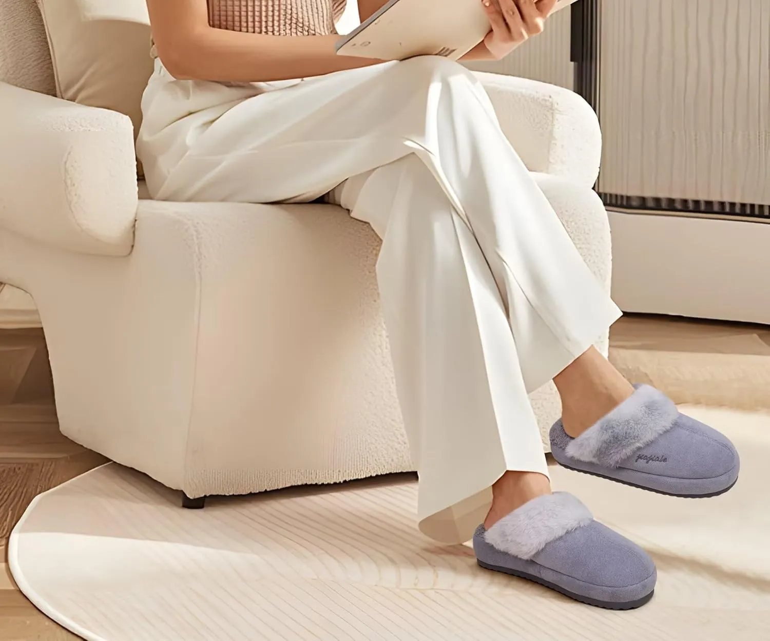 jiajiale Womens Fuzzy Slippers Platform Thick Cushion Comfy Warm Shearling Lined Scuff Slipper Ladies House Shoes Indoor Outdoor Hard Rubber Sole