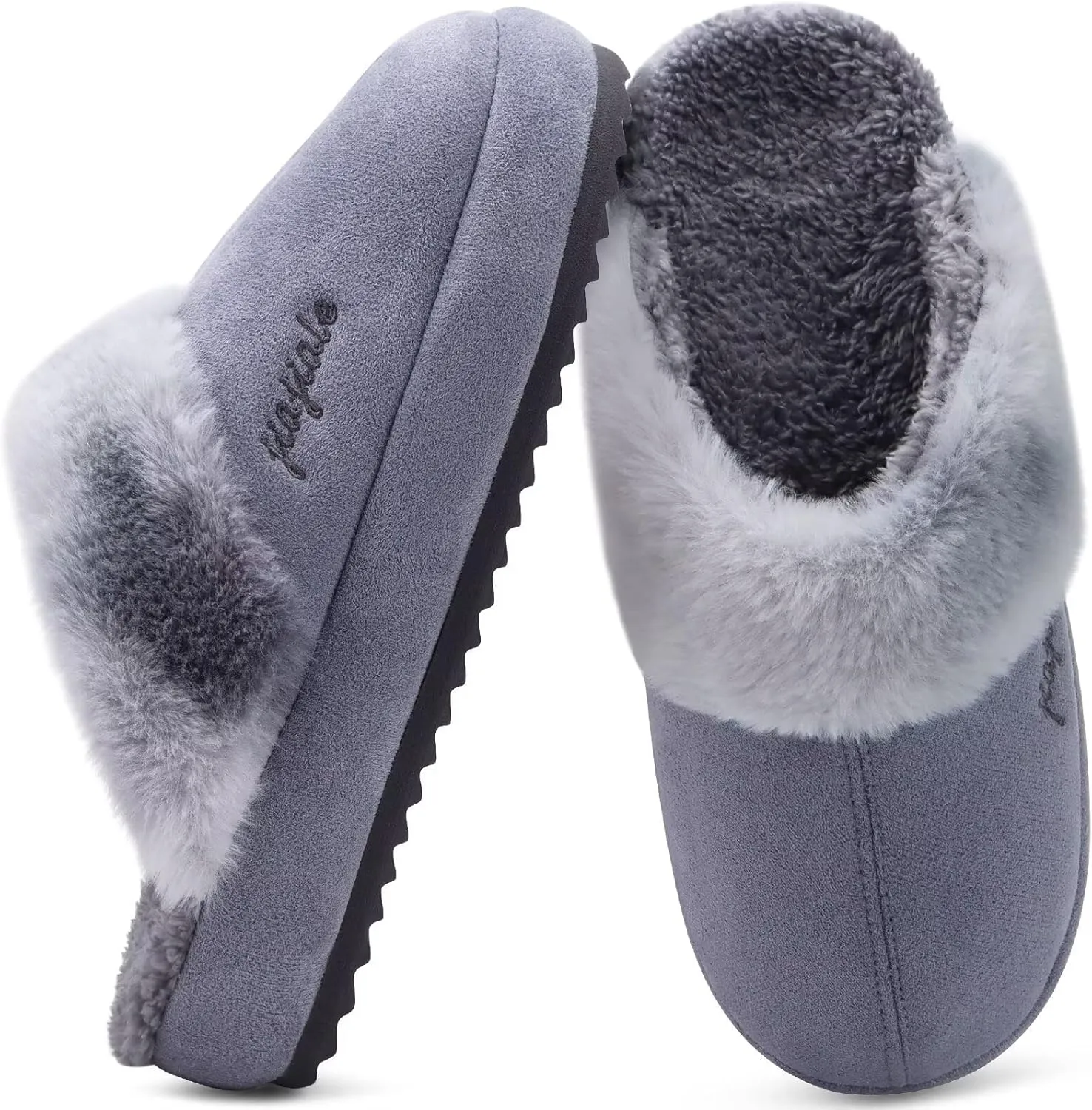 jiajiale Womens Fuzzy Slippers Platform Thick Cushion Comfy Warm Shearling Lined Scuff Slipper Ladies House Shoes Indoor Outdoor Hard Rubber Sole