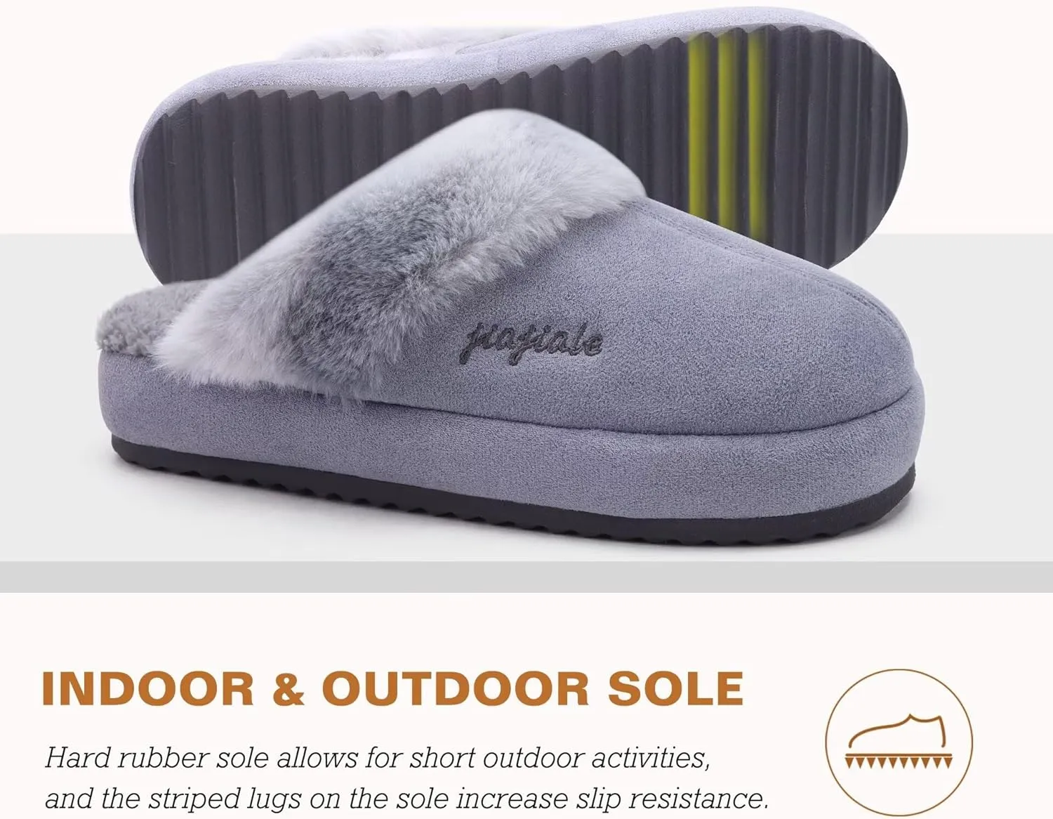 jiajiale Womens Fuzzy Slippers Platform Thick Cushion Comfy Warm Shearling Lined Scuff Slipper Ladies House Shoes Indoor Outdoor Hard Rubber Sole