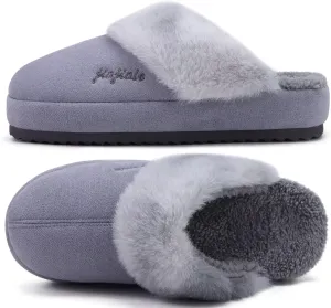 jiajiale Womens Fuzzy Slippers Platform Thick Cushion Comfy Warm Shearling Lined Scuff Slipper Ladies House Shoes Indoor Outdoor Hard Rubber Sole