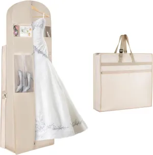 KEEGH Wedding Dress Garment Bag, 72” Tri-fold Bridal Dress Bags for Gowns, With Accessory Pockets and Adjustable Buckle Dress Cover for Wedding/Prom/Travel/Closet Storage (Beige)
