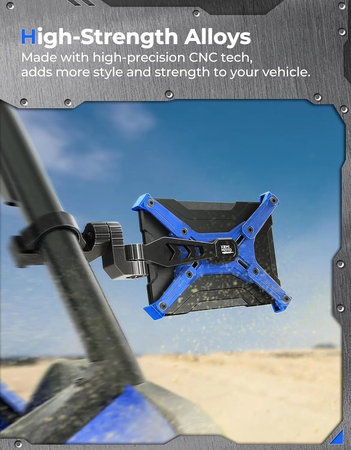 KEMIMOTO Billet Aluminum UTV Side Mirrors For 1.65"-2" Roll Cage Bar Compatible with Polaris RZR Can Am Maverick X3 Talon Teryx Mule SXS Side View Mirror Blue