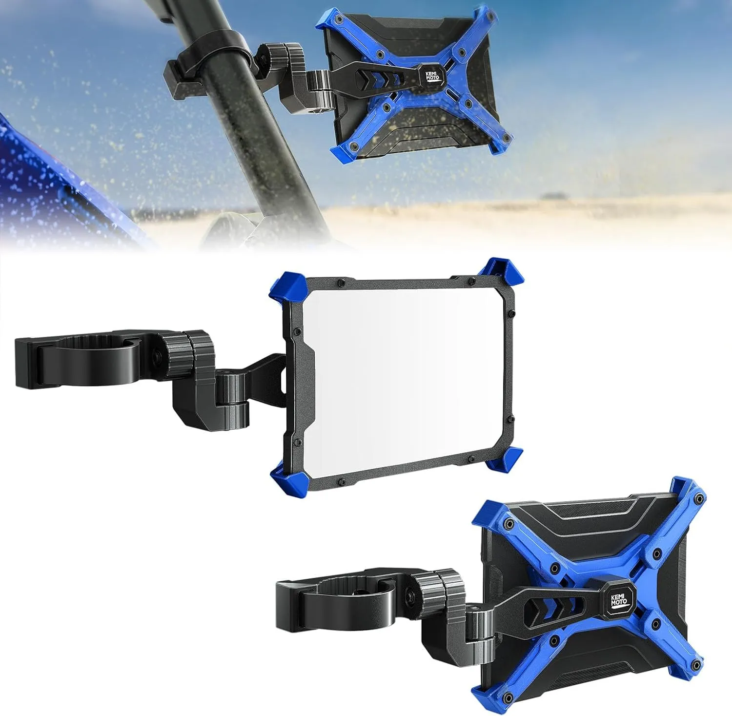 KEMIMOTO Billet Aluminum UTV Side Mirrors For 1.65"-2" Roll Cage Bar Compatible with Polaris RZR Can Am Maverick X3 Talon Teryx Mule SXS Side View Mirror Blue