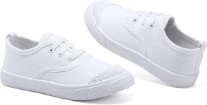 Kids White Shoes Toddlers Canvas Sneakers Slip-on Light Weight Comfortable Causal Running Shoes Skin-Friendly for Boys Girls